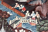 Bangkok Wat Pho, mural paintings of the vhian of the Reclining Buddha.
